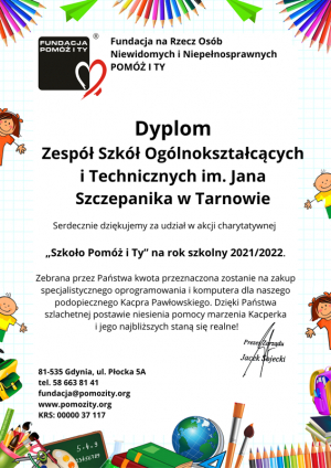 Akcja charytatywna &quot;Szkoło Pomóż i Ty&quot; - podziękowanie